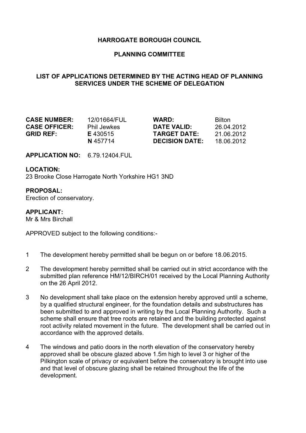 Harrogate Borough Council Planning Committee List Of