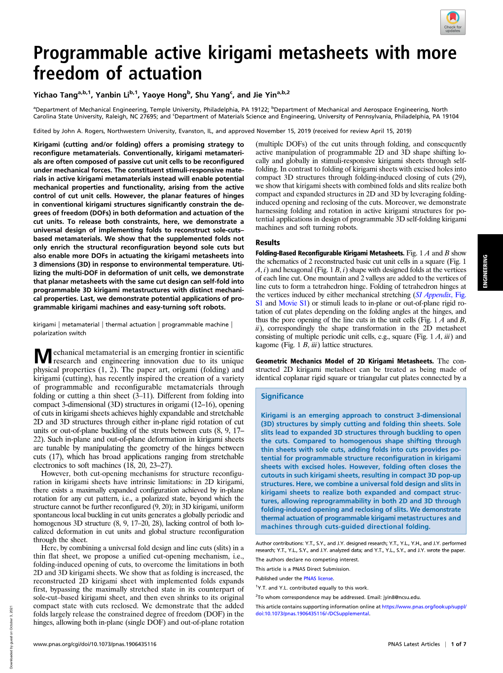 Programmable Active Kirigami Metasheets with More Freedom of Actuation