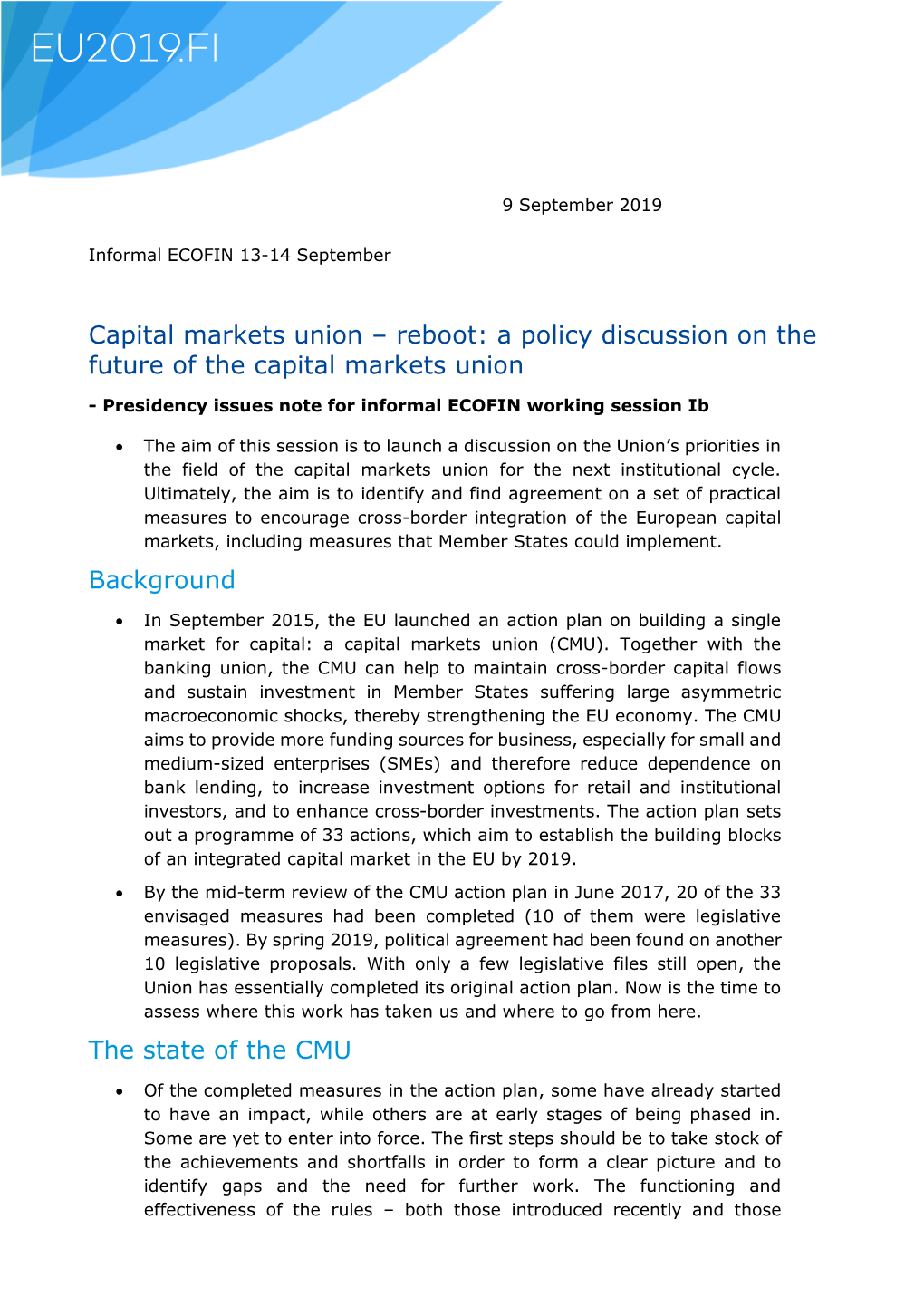 Capital Markets Union – Reboot: a Policy Discussion on the Future of the Capital Markets Union