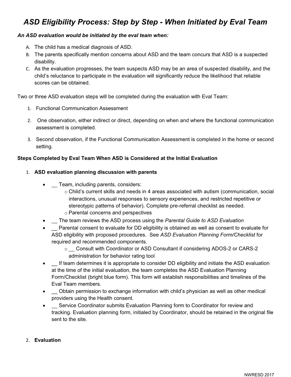 ASD Eligibility Process: Step by Step - When Initiated by Eval Team