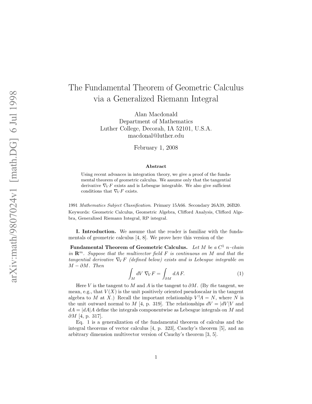 The Fundamental Theorem of Geometric Calculus Via A