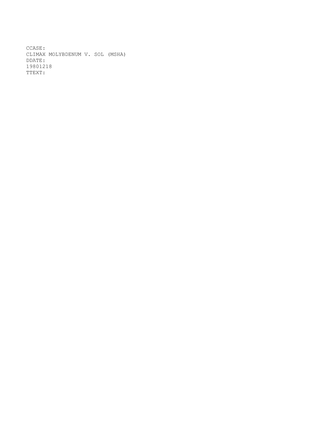 Climax Molybdenum V. Sol (Msha) (80123681)