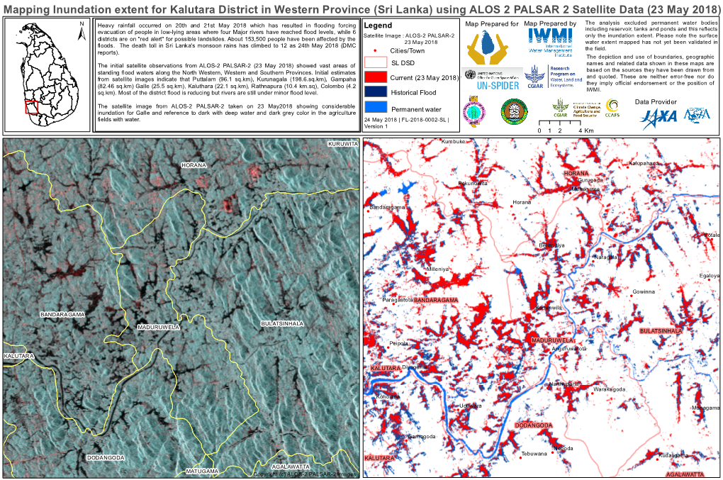 Mapping Inundation Extent for Kalutara District in Western Province (Sri Lanka) Using ALOS 2 PALSAR 2 Satellite Data (23 May 2018)