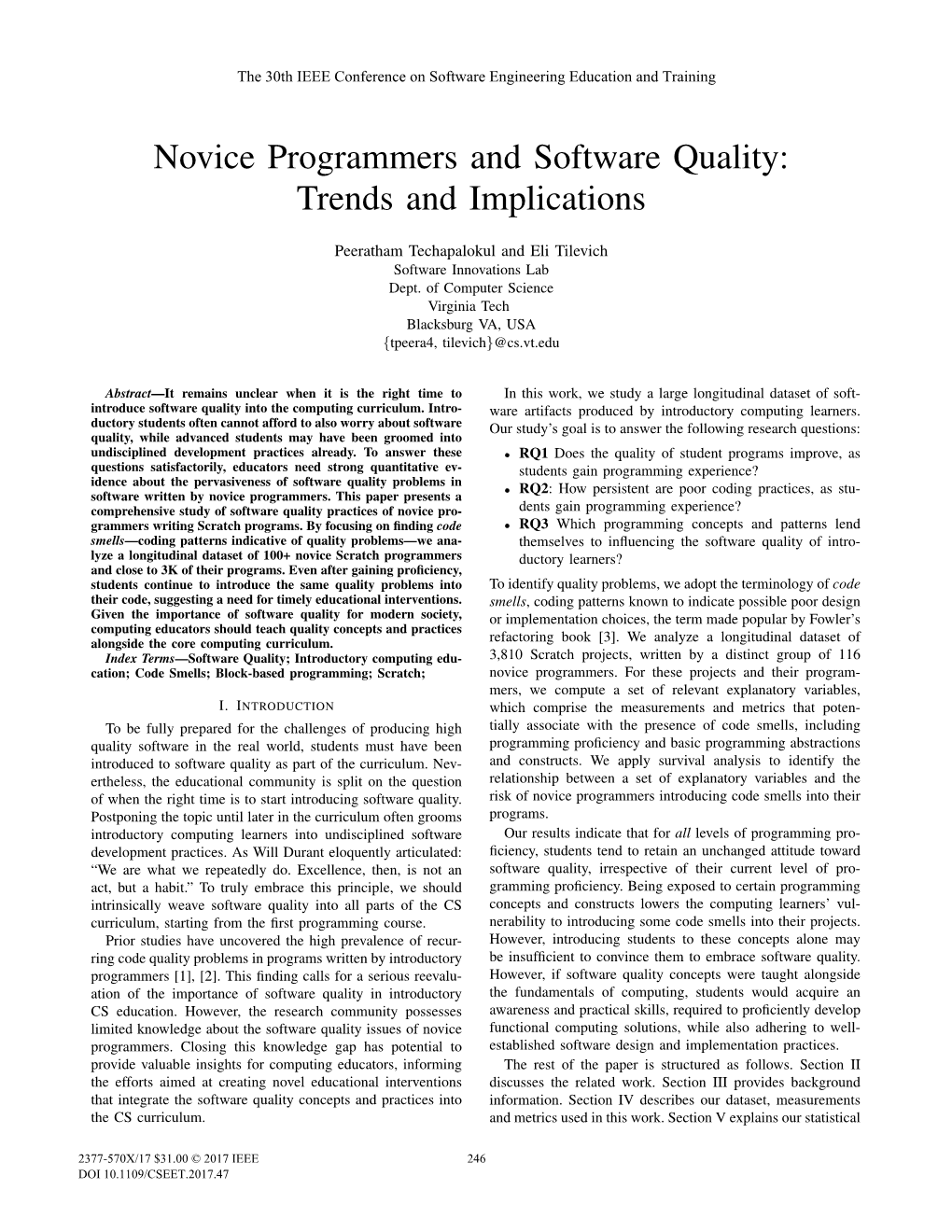 Novice Programmers and Software Quality: Trends and Implications