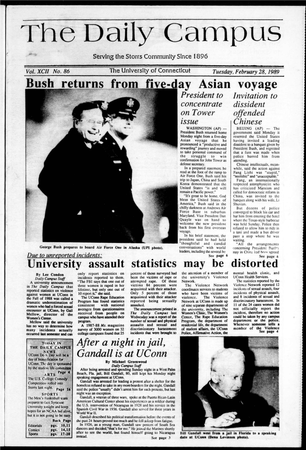Bush Returns from Five-Day Asian Voyage University Assault Statistics May Be Distorted