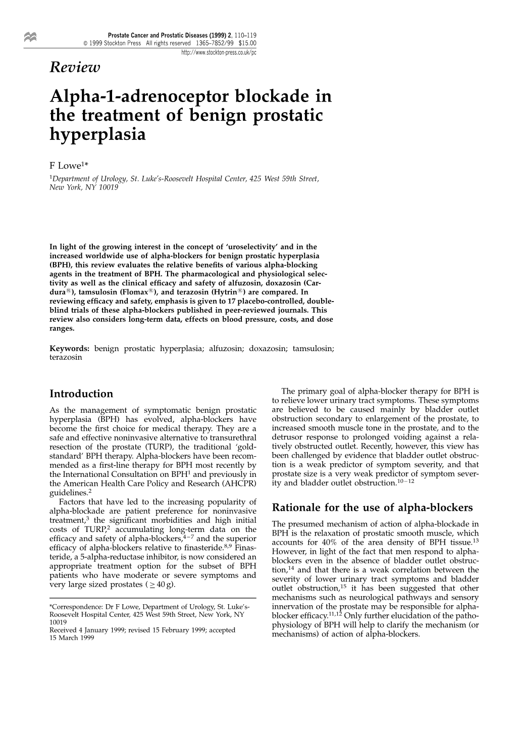 Alpha-1-Adrenoceptor Blockade in the Treatment of Benign Prostatic Hyperplasia