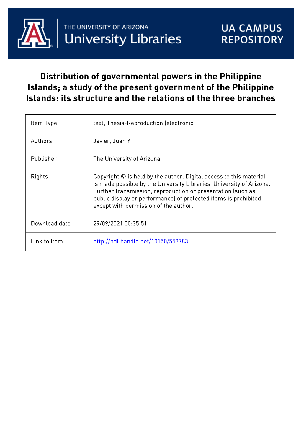 Distribution of Governmental Powers in the Philippine