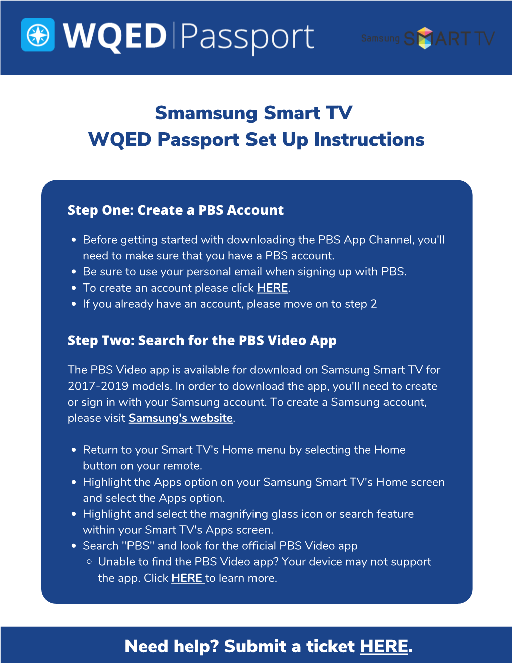 Samsung Smart TV WQED Passport Set up Instructions