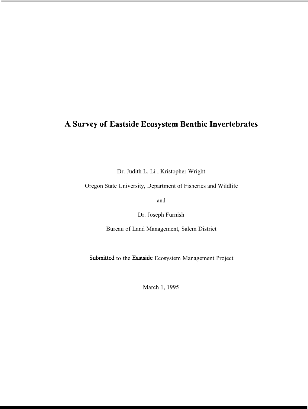 A Survey of Eastside Ecosystem Benthic Invertebrates