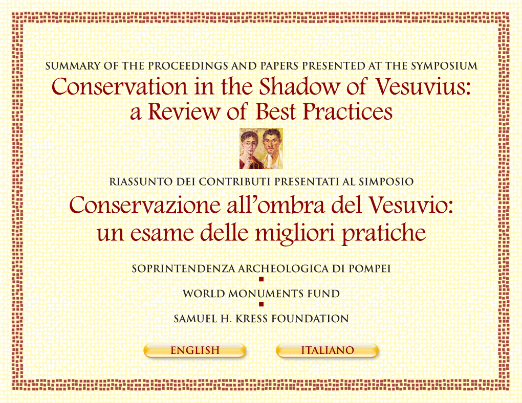 Conservation in the Shadow of Vesuvius: a Review of Best Practices Conservazione All'ombra Del Vesuvio: Un Esame Delle Miglio