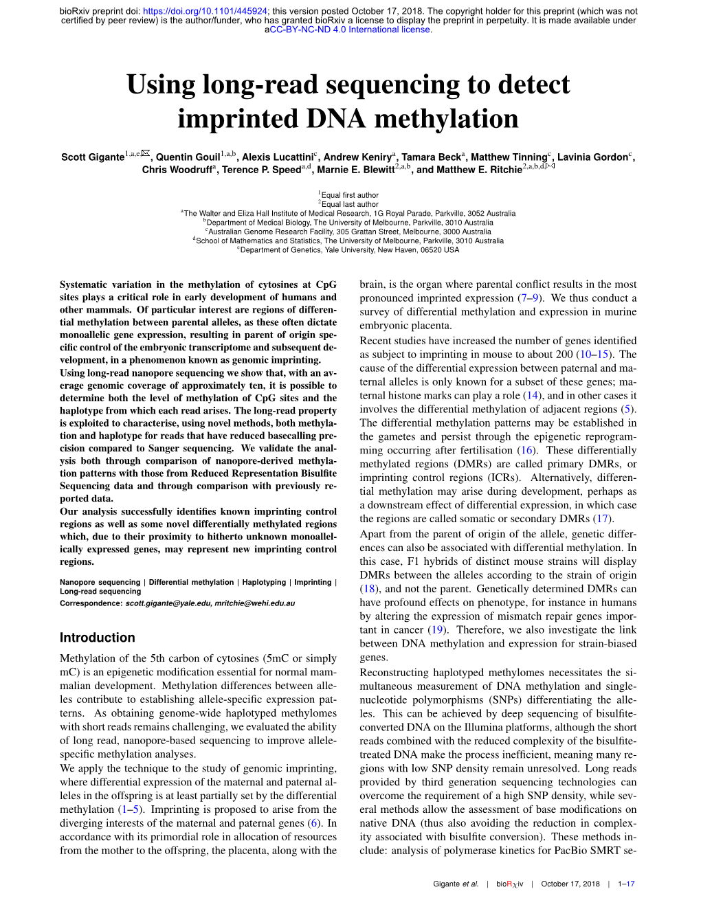 Using Long-Read Sequencing to Detect Imprinted DNA Methylation