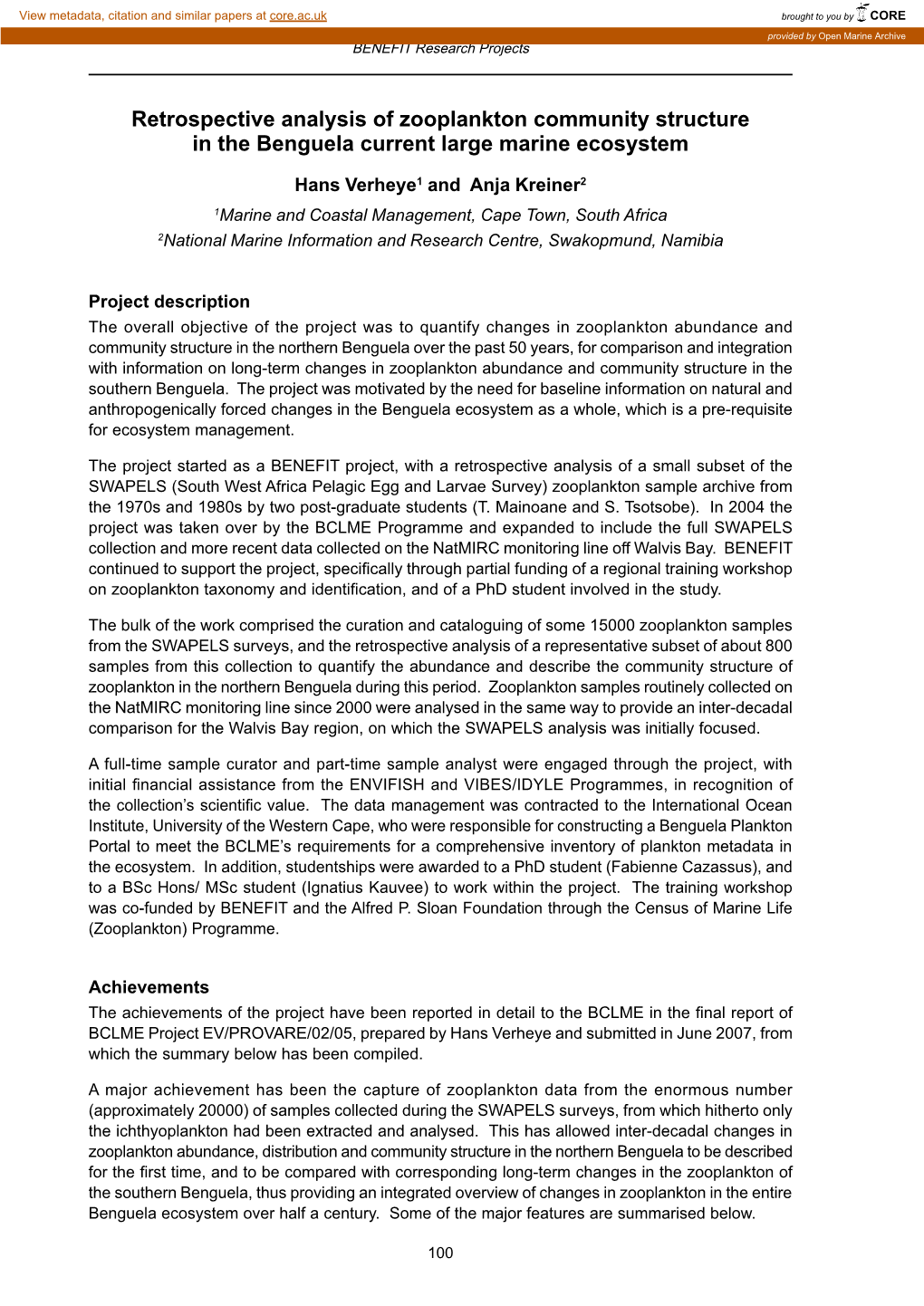 Retrospective Analysis of Zooplankton Community Structure in the Benguela Current Large Marine Ecosystem