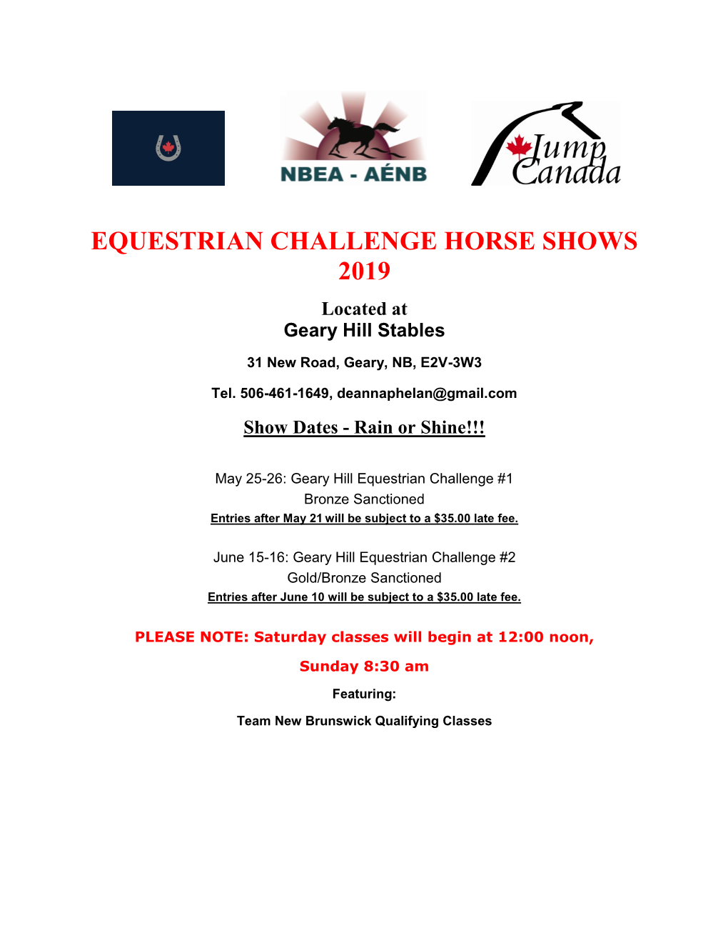 EQUESTRIAN CHALLENGE HORSE SHOWS 2019 Located at Geary Hill Stables