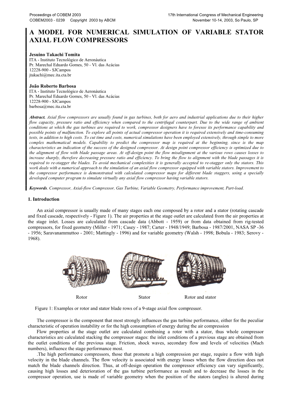 A Model for Numerical Simulation of Variable Stator Axial Flow Compressors