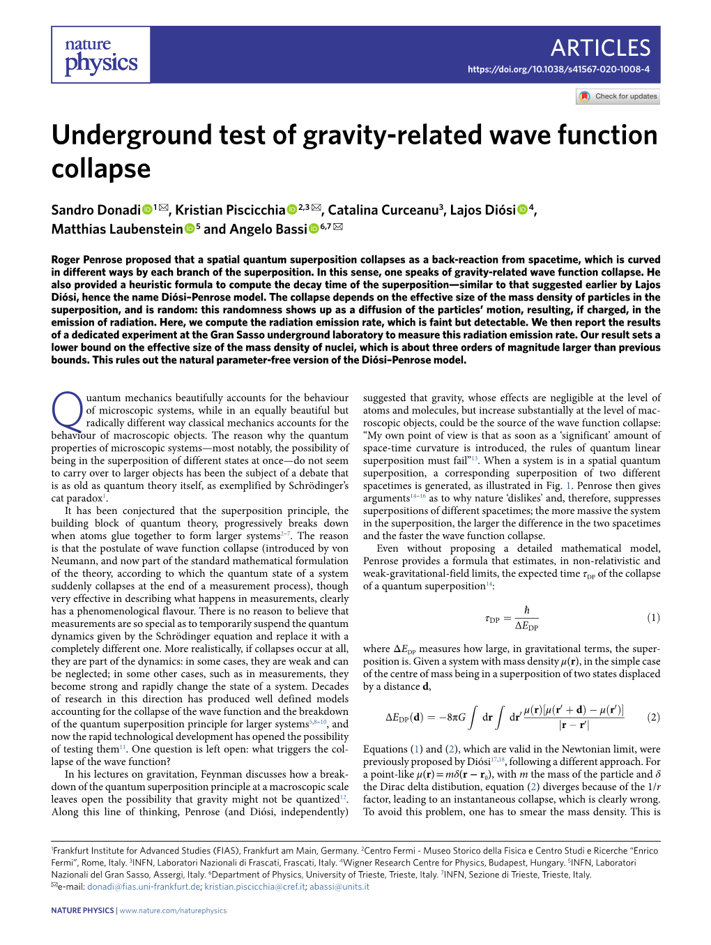 Underground Test of Gravity-Related Wave Function Collapse