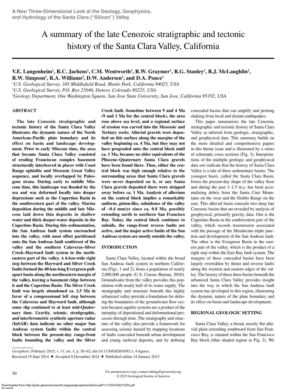 A Summary of the Late Cenozoic Stratigraphic and Tectonic History of the Santa Clara Valley, California