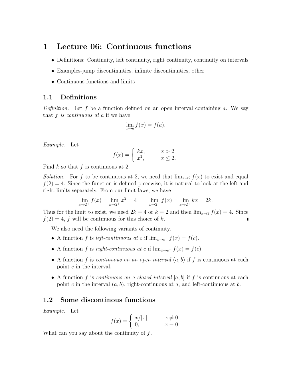 1 Lecture 06: Continuous Functions