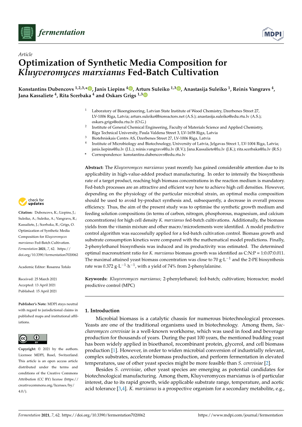 Optimization of Synthetic Media Composition for Kluyveromyces Marxianus Fed-Batch Cultivation