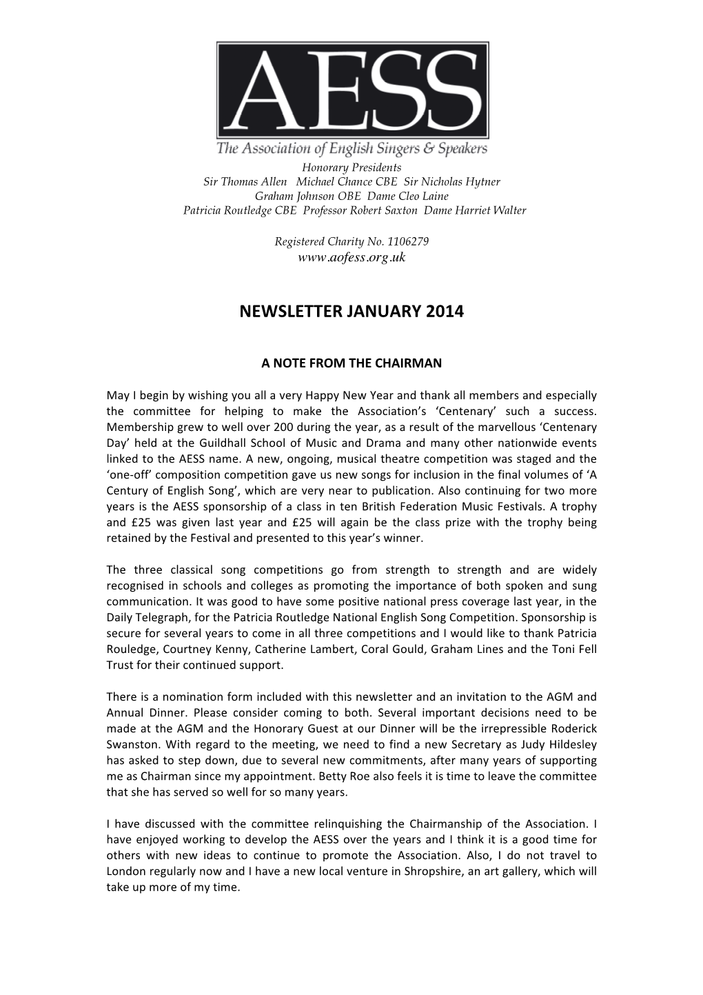 AESS Newsletter Jan 2014