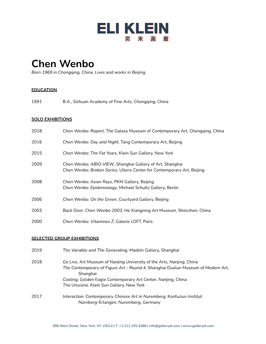 Chen Wenbo Born 1969 in Chongqing, China