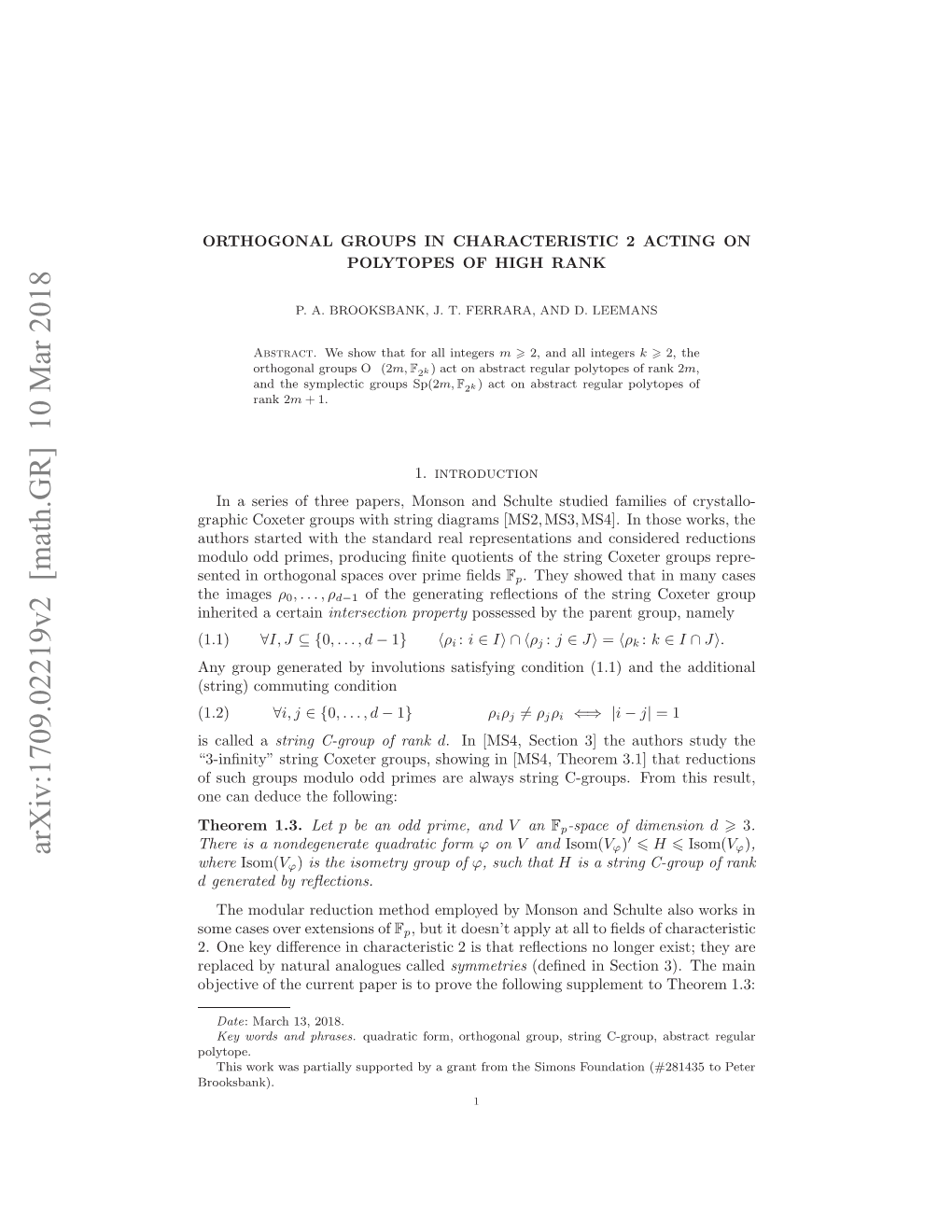 Orthogonal Groups in Characteristic 2 Acting on Polytopes of High Rank3