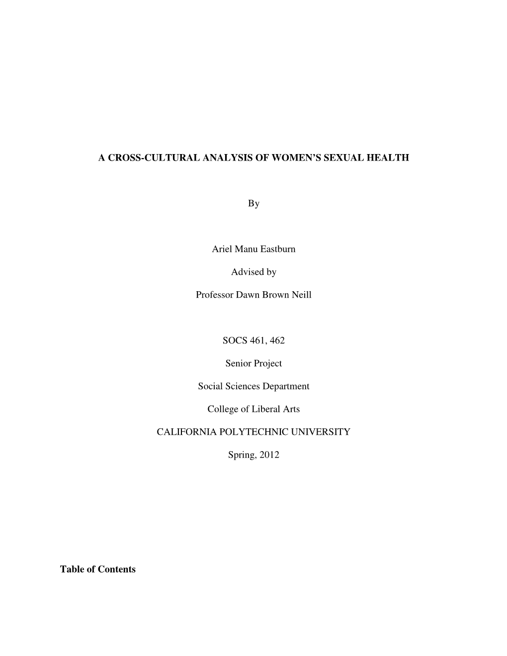 A Cross-Cultural Analysis of Women's Sexual Health