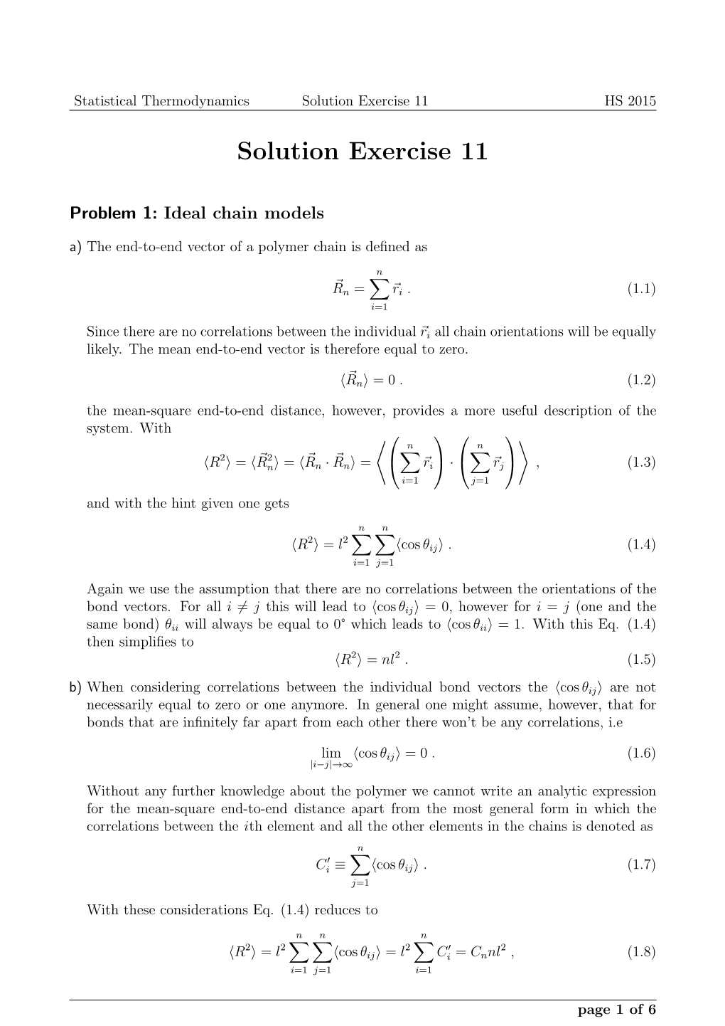 Solution Exercise 11 HS 2015