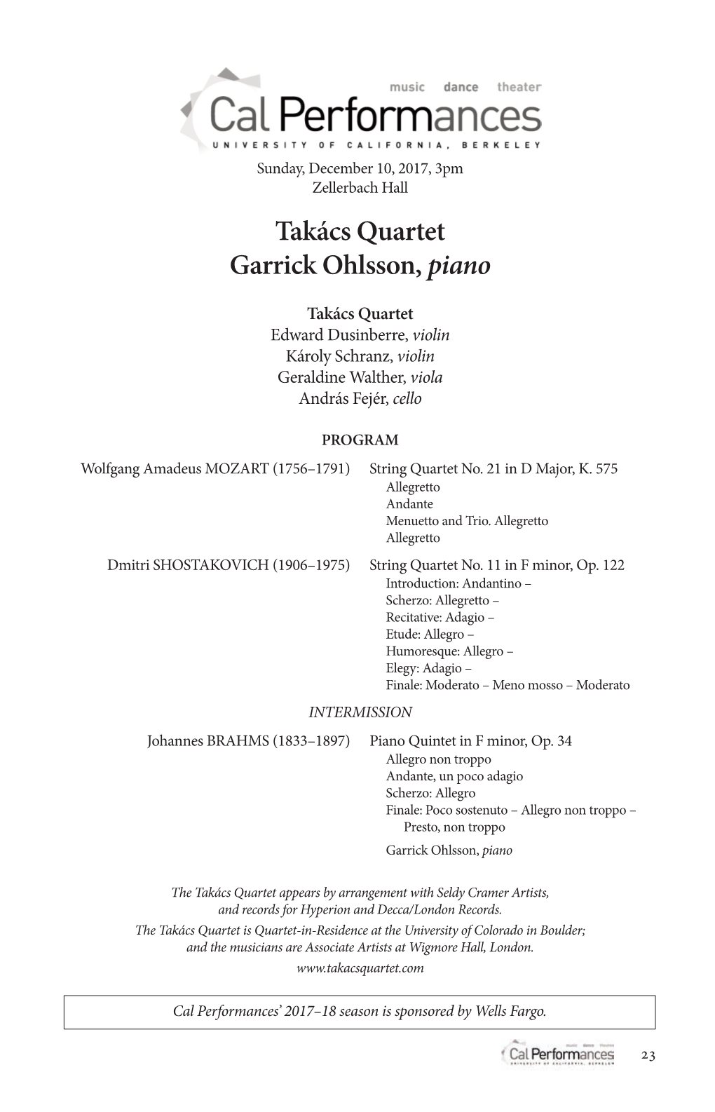 Takács Quartet Garrick Ohlsson, Piano