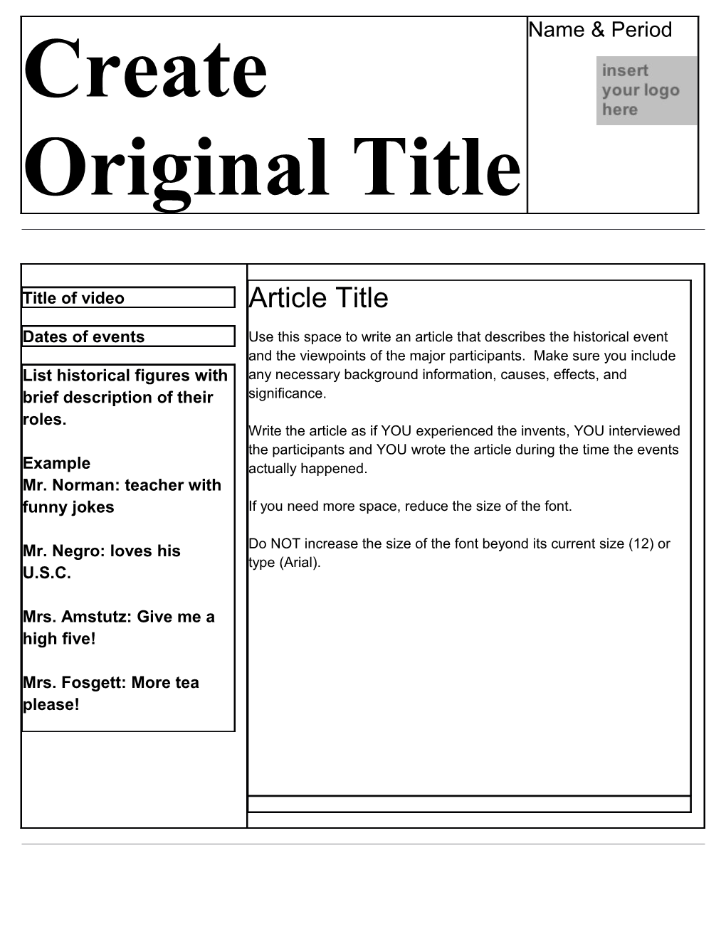 Copy of Colonial Newspaper Template