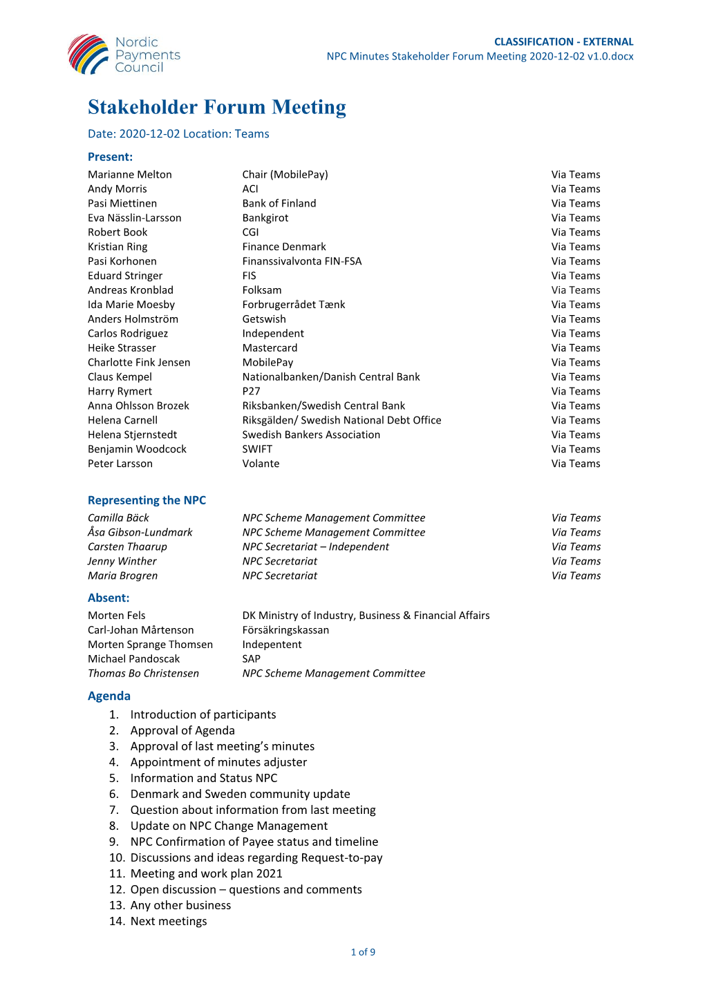 Stakeholder Forum Meeting 2020-12-02 V1.0.Docx