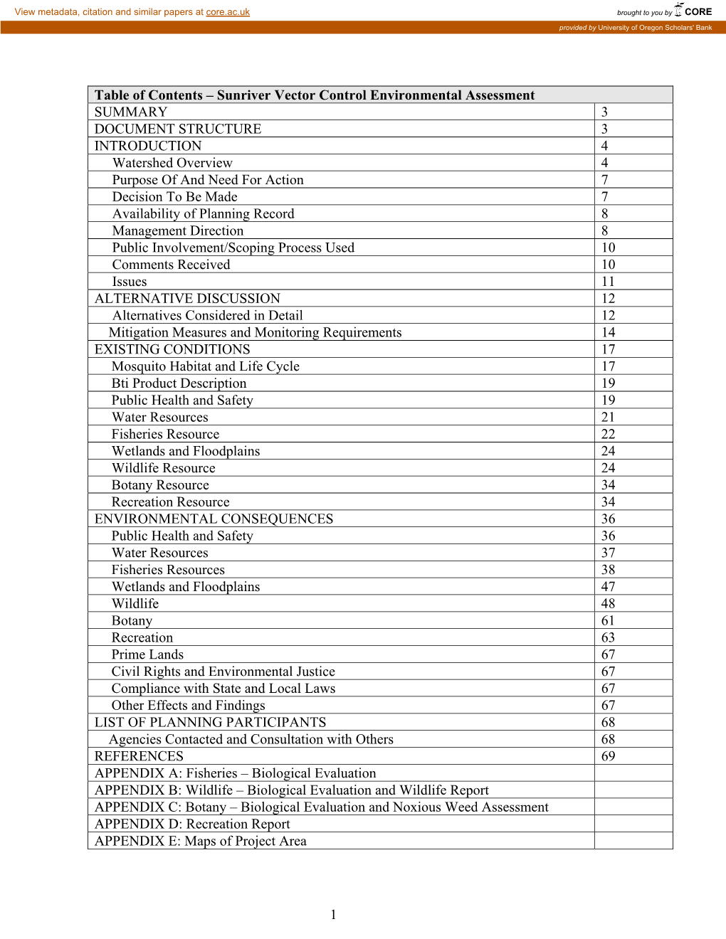 Sunriver Vector Control Environmental Assessment SUMMARY 3