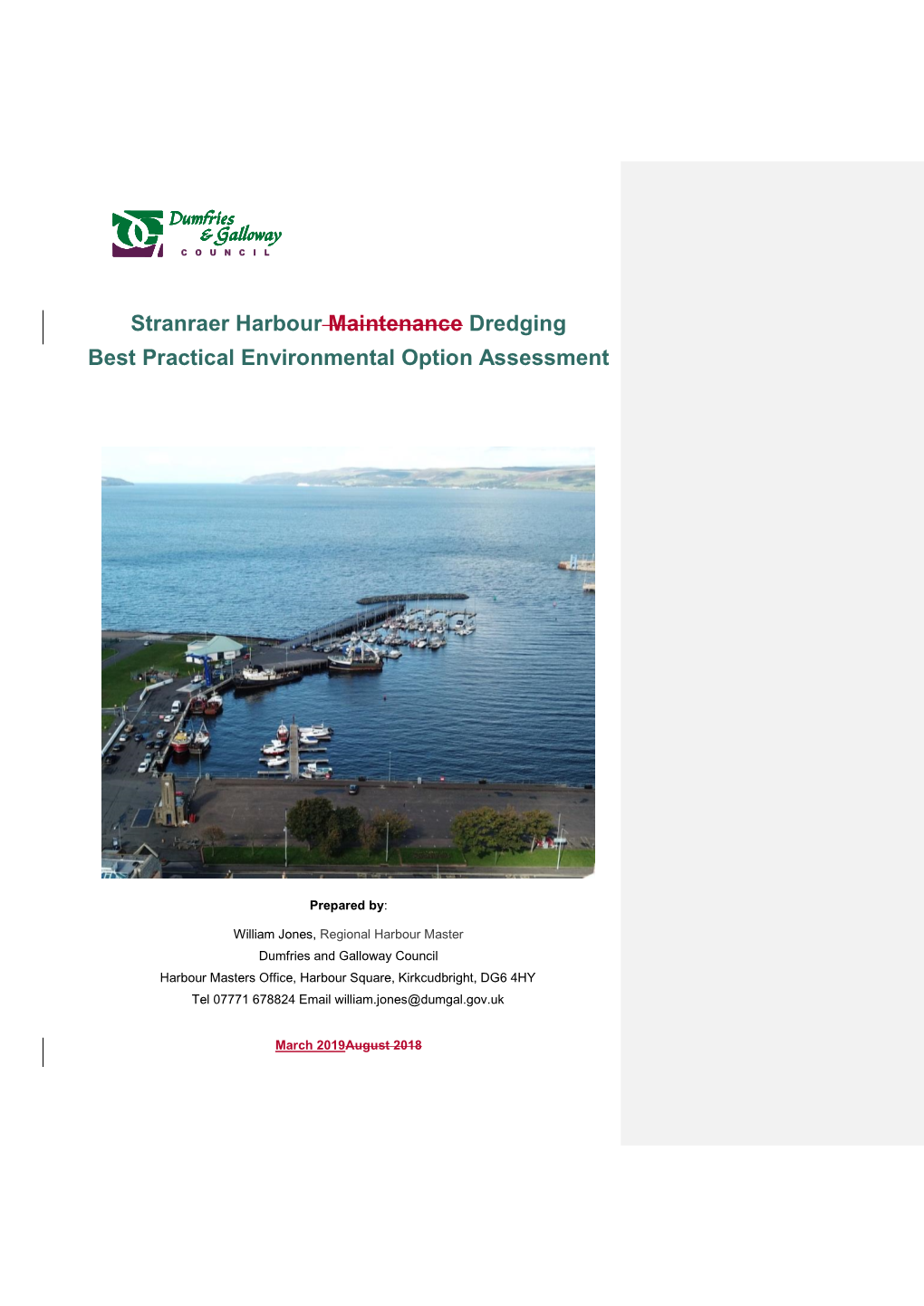 Stranraer Harbour Maintenance Dredging Best Practical Environmental Option Assessment