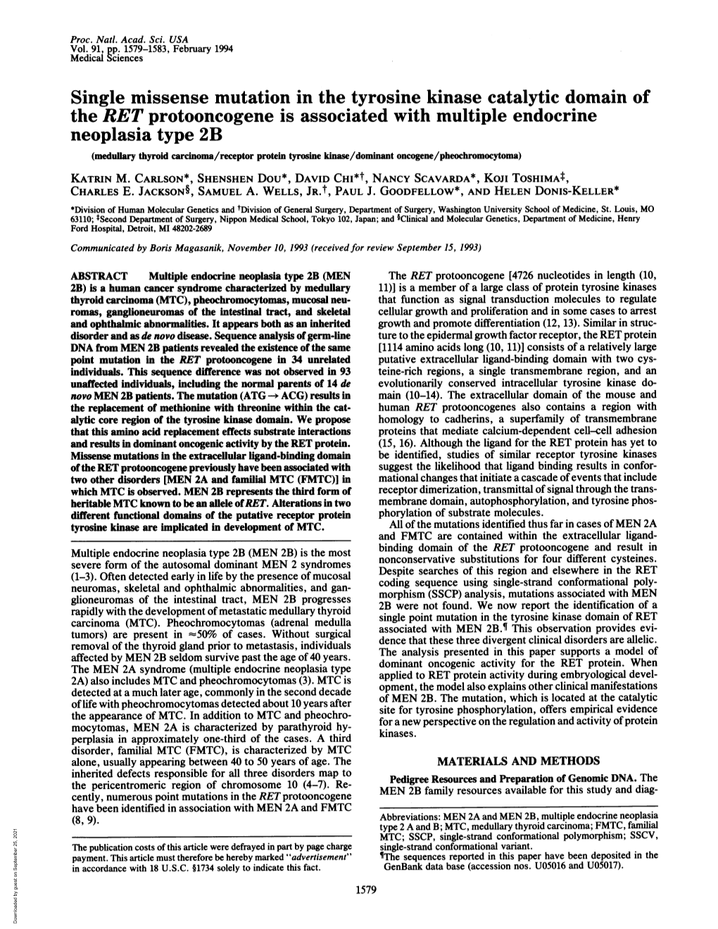 Single Missense Mutation in the Tyrosine Kinase Catalytic Domain Of