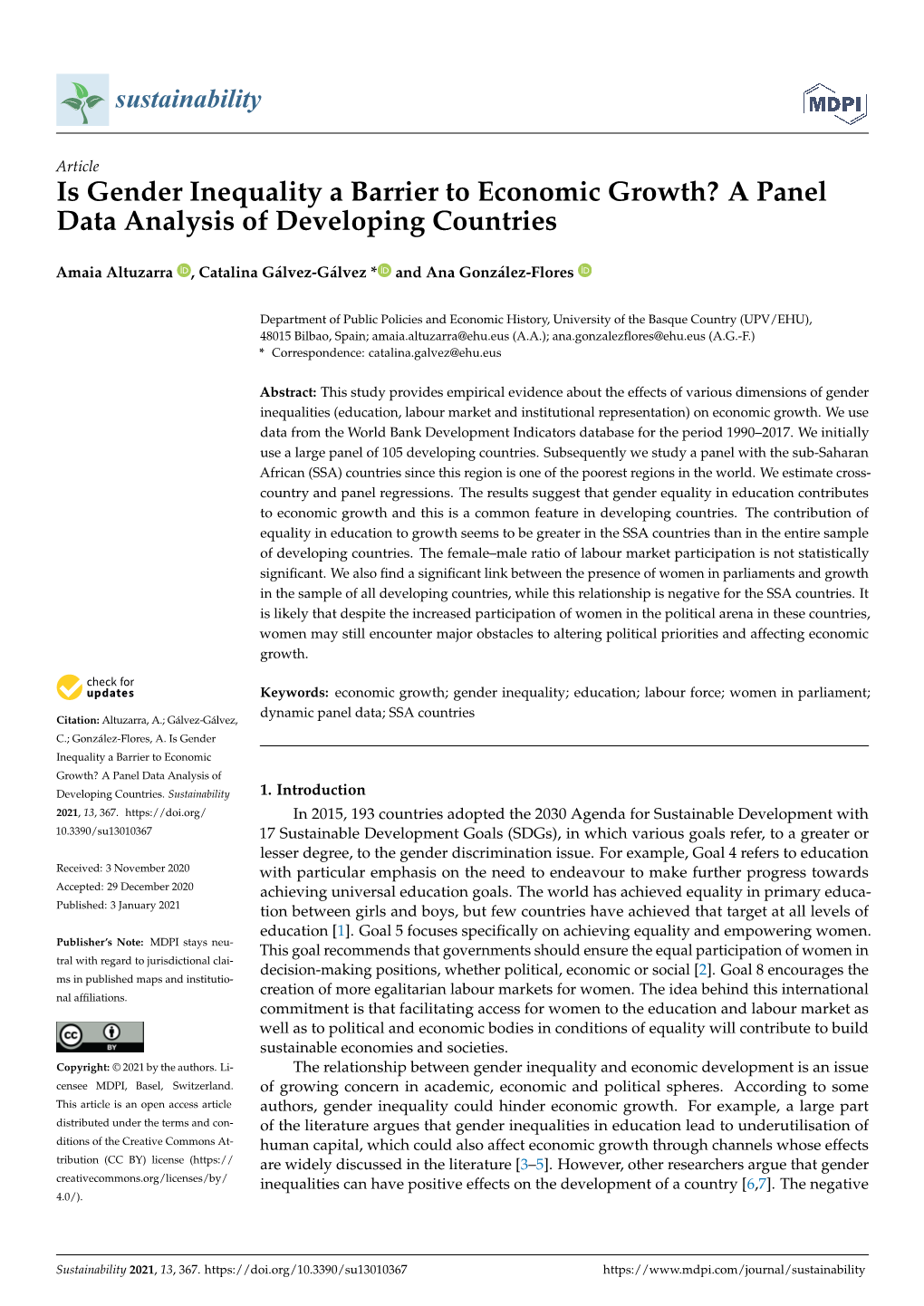 Is Gender Inequality a Barrier to Economic Growth? a Panel Data Analysis of Developing Countries