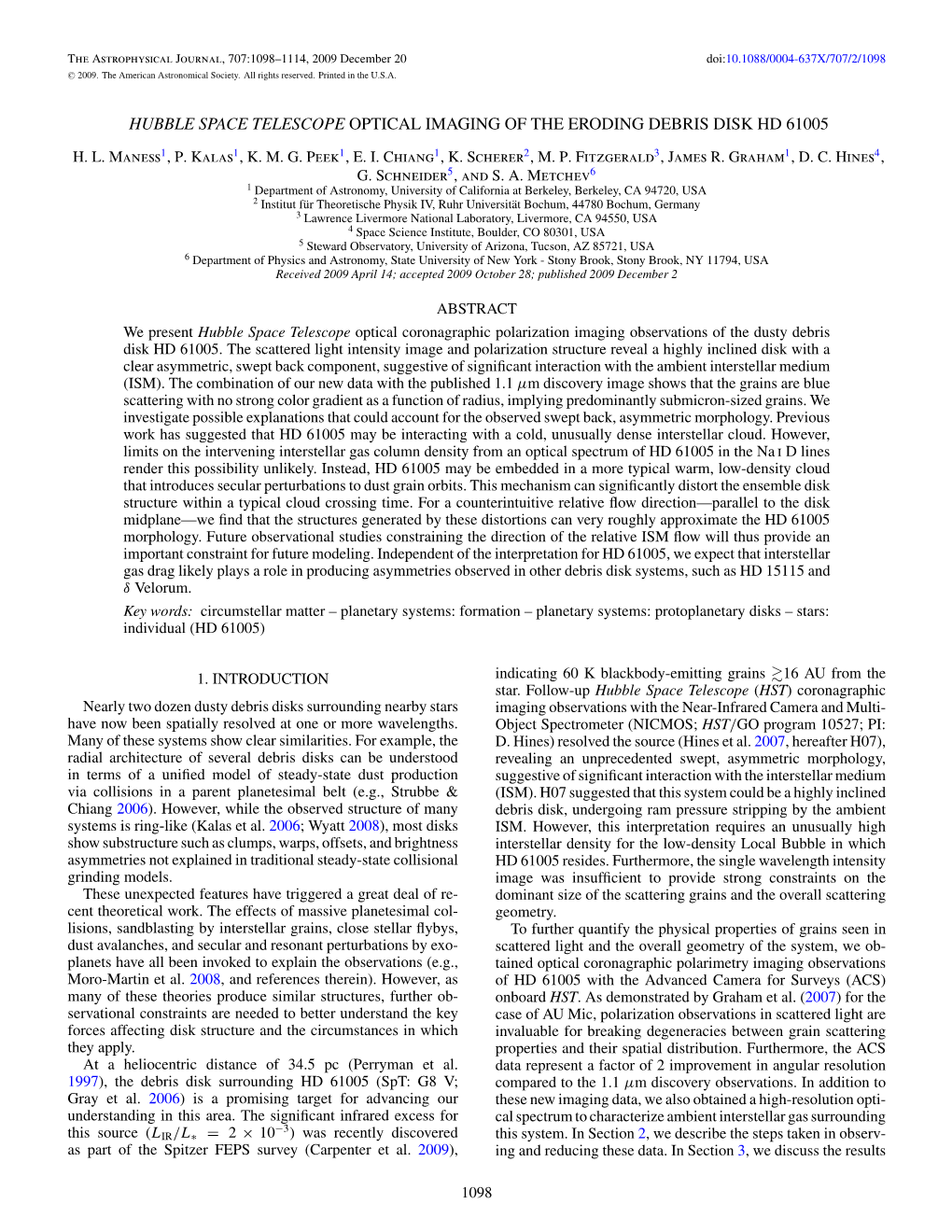 Hubble Space Telescope Optical Imaging of the Eroding Debris Disk Hd 61005