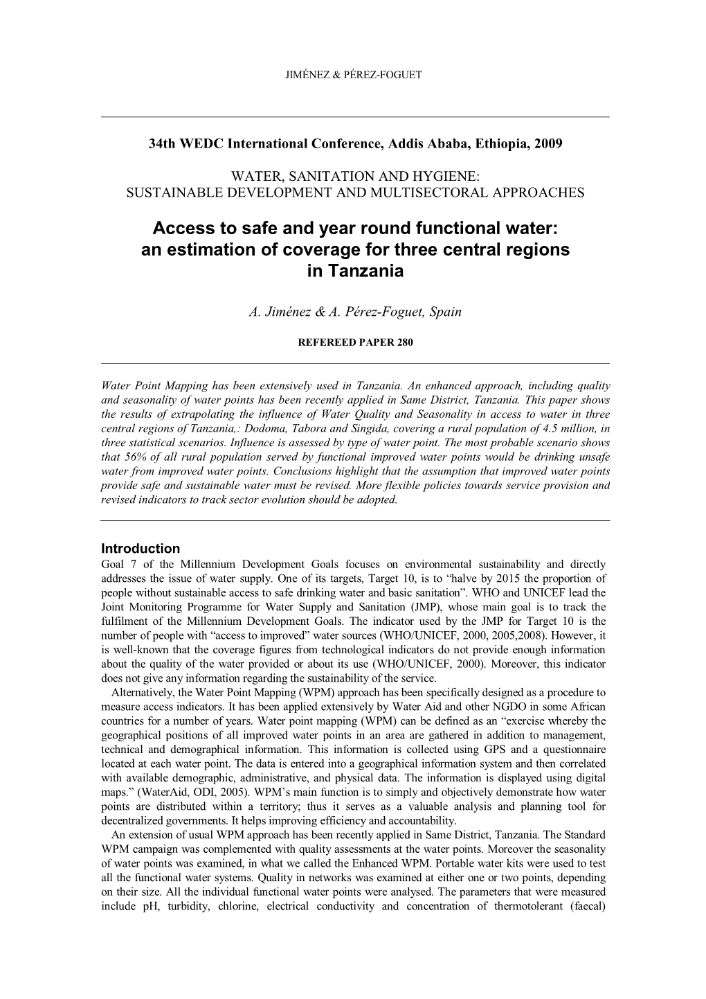 Access to Safe and Year Round Functional Water: an Estimation of Coverage for Three Central Regions in Tanzania