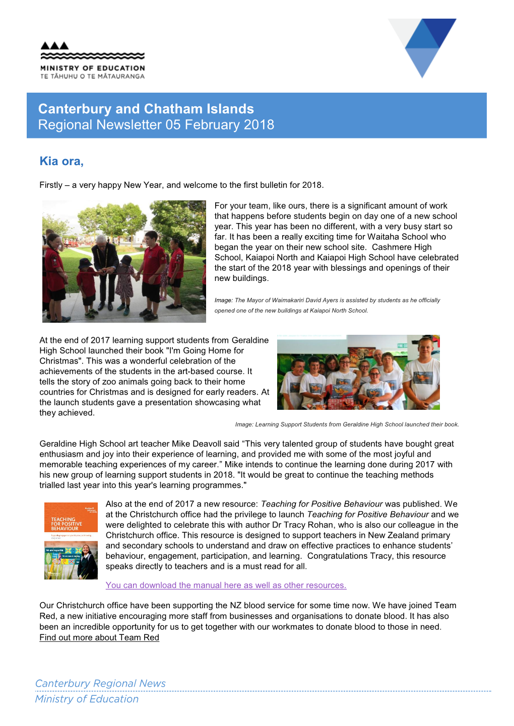 Canterbury Education Newsletter 05 February 2018