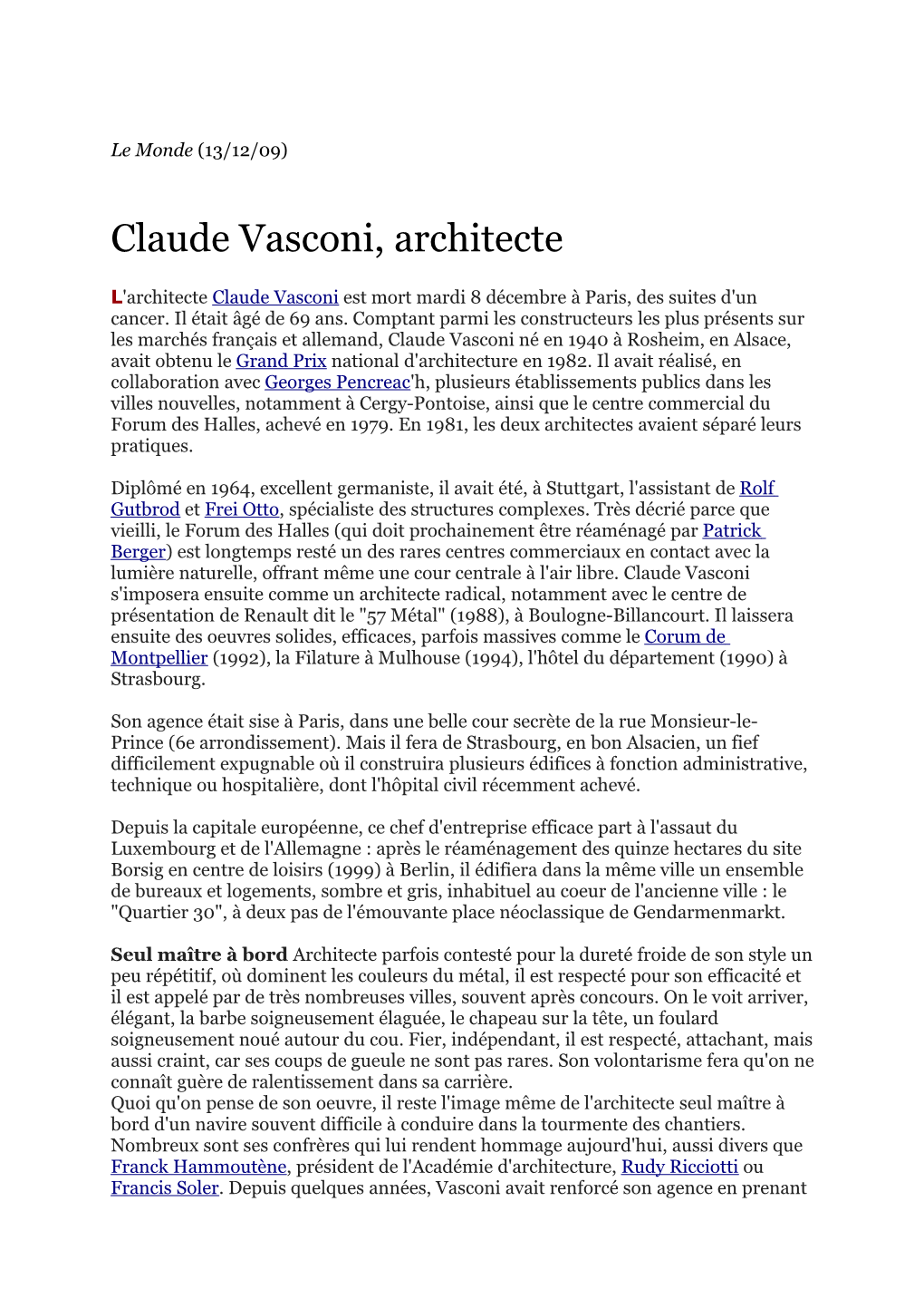 Claude Vasconi, Architecte