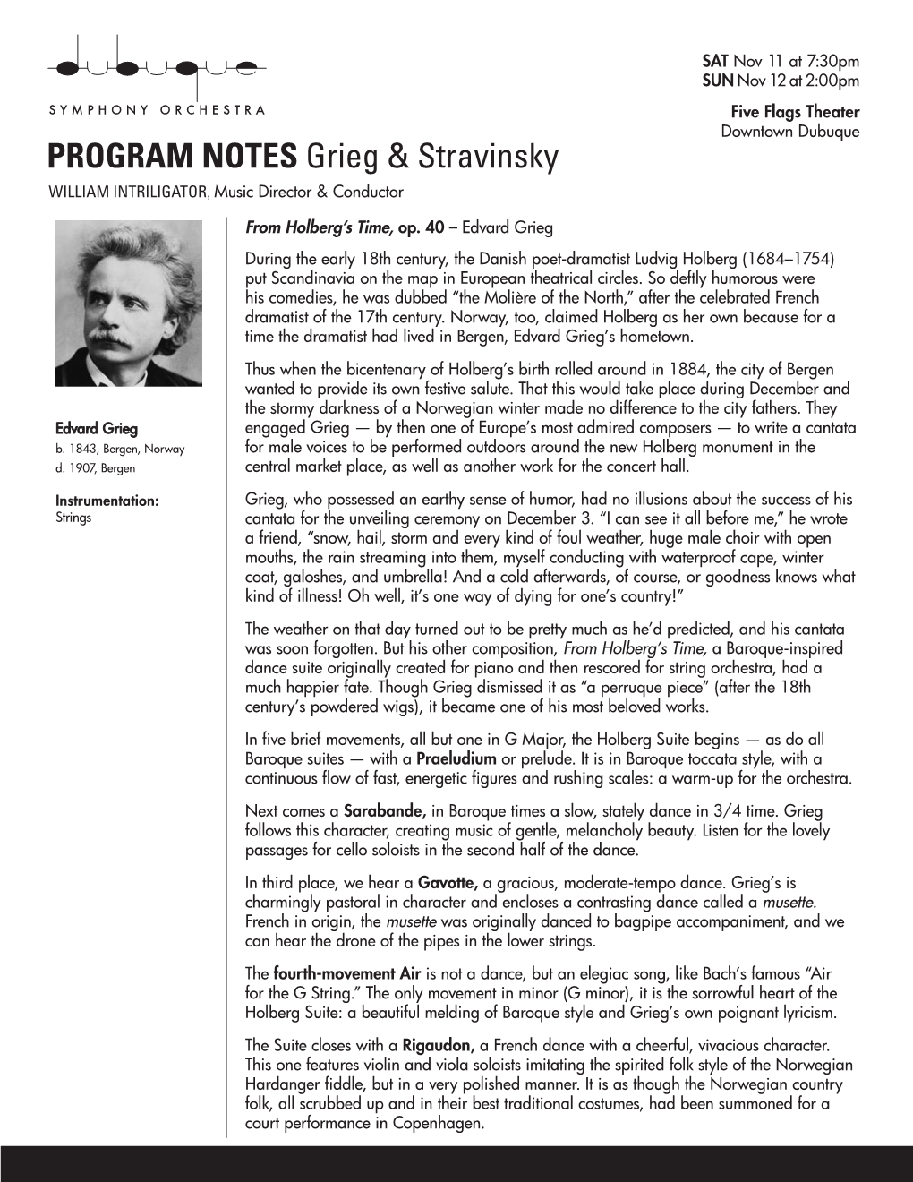 PROGRAM NOTES Grieg & Stravinsky