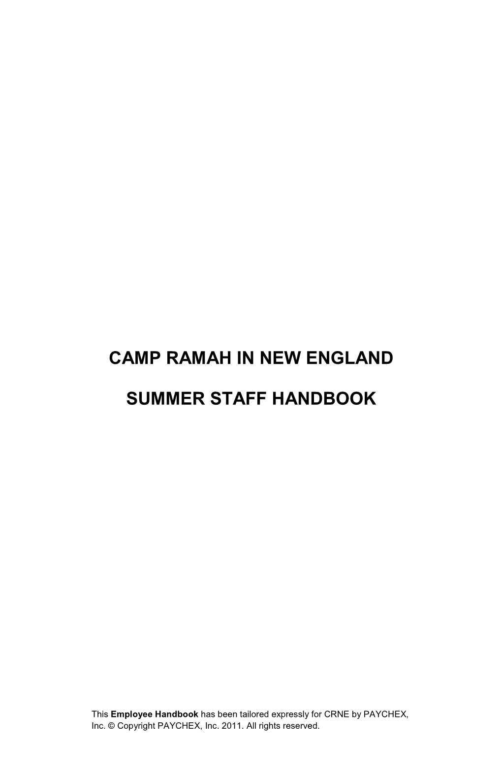 Camp Ramah in New England Summer Staff Handbook