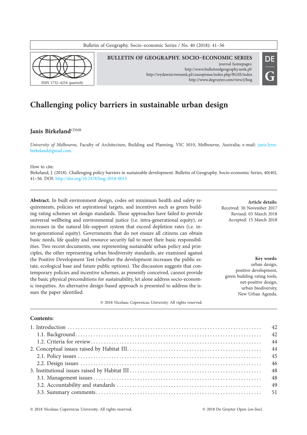 Challenging Policy Barriers in Sustainable Urban Design