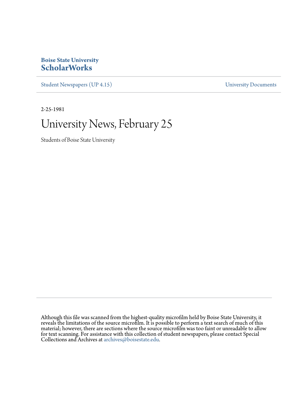 University News, February 25 Students of Boise State University