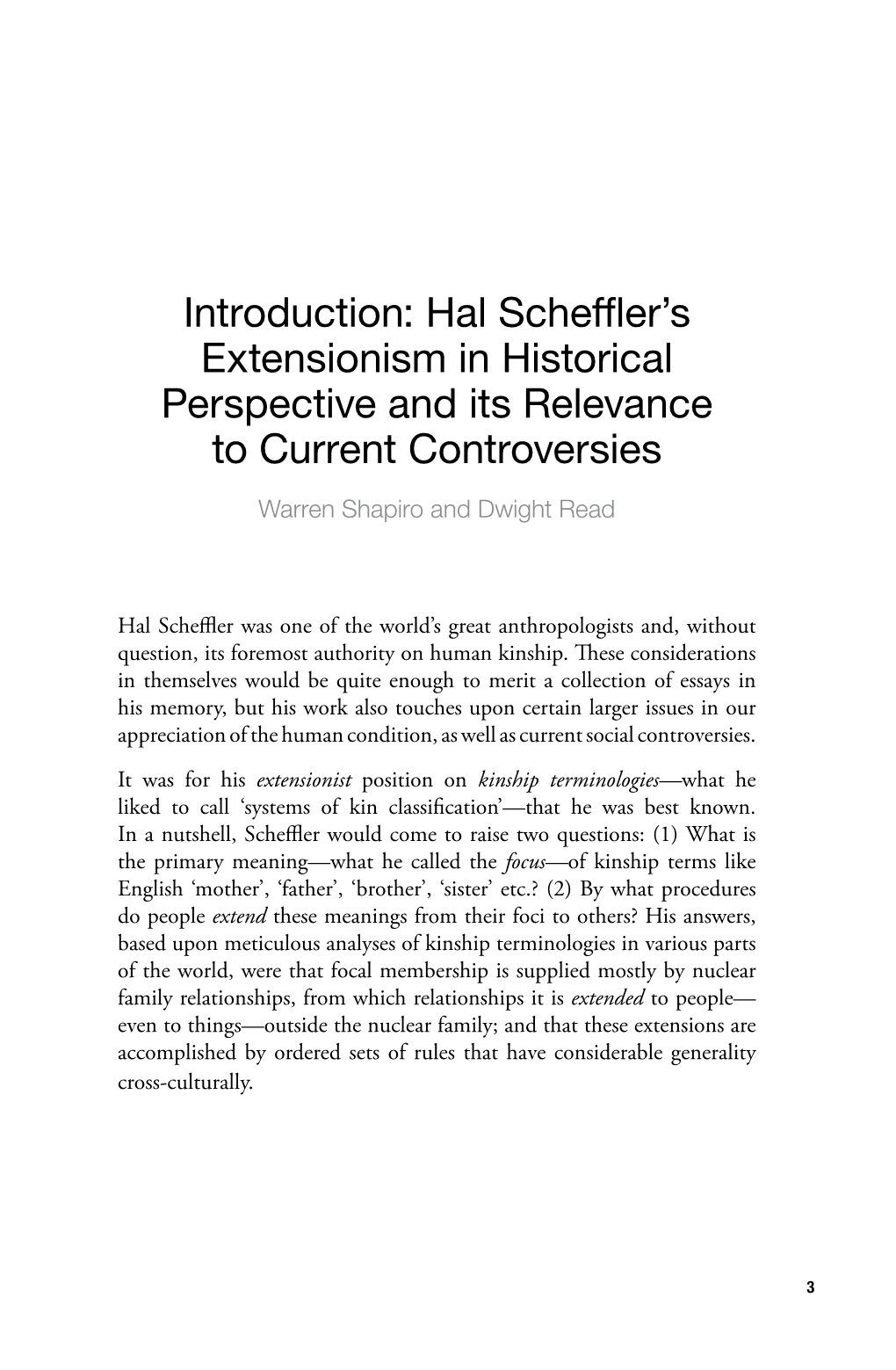 Introduction: Hal Scheffler’S Extensionism in Historical Perspective and Its Relevance to Current Controversies Warren Shapiro and Dwight Read