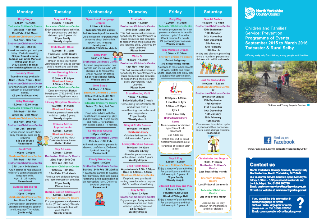 Monday Tuesday Wednesday Thursday Friday Saturday Children and Families' Service: Prevention Programme of Events September