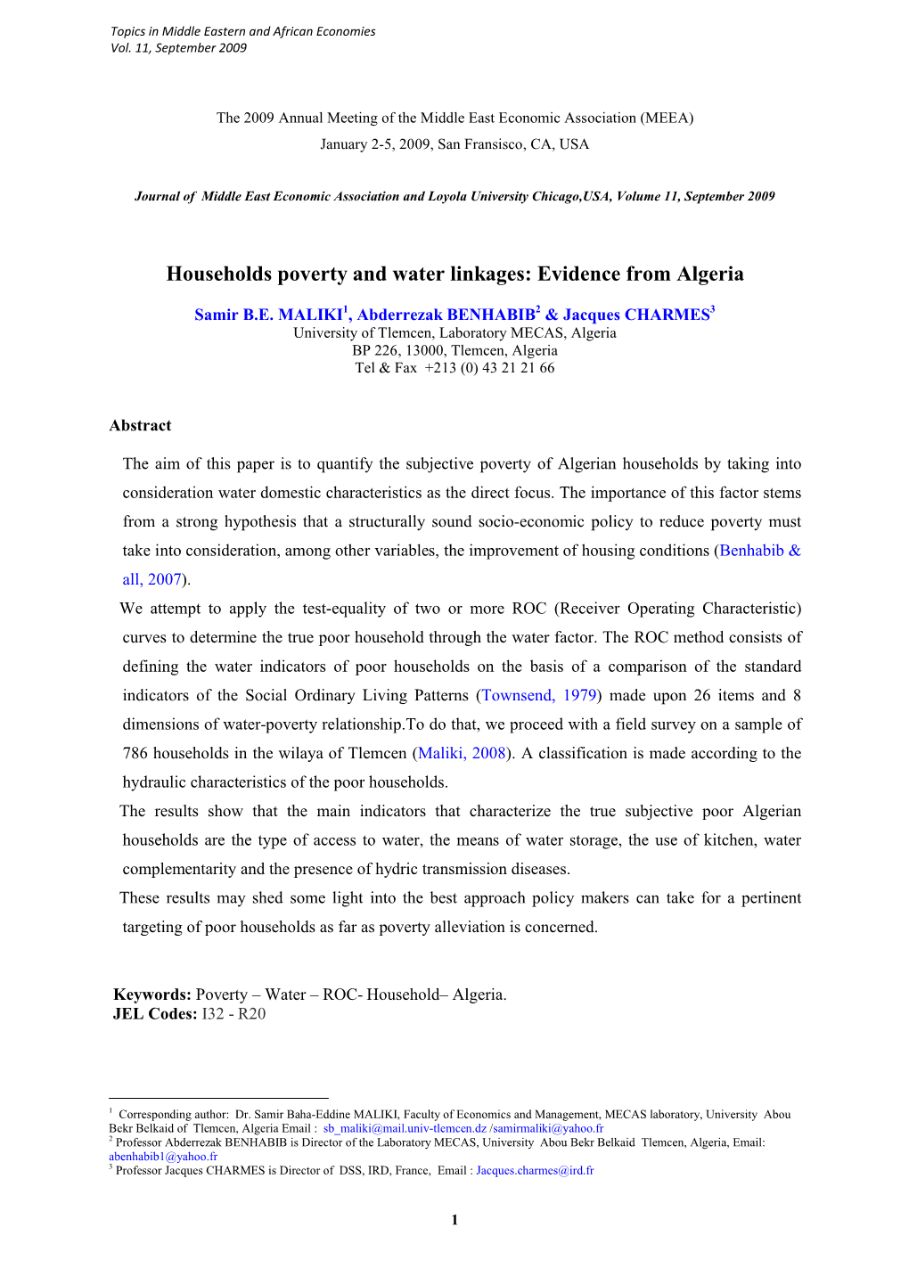 Households Poverty and Water Linkages: Evidence from Algeria