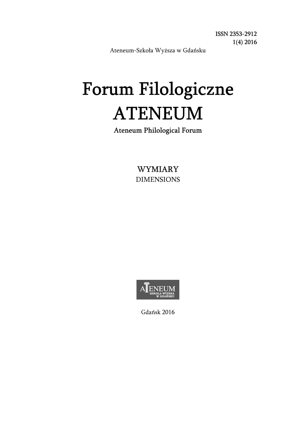 Forum Filologiczne ATENEUM Ateneum Philological Forum