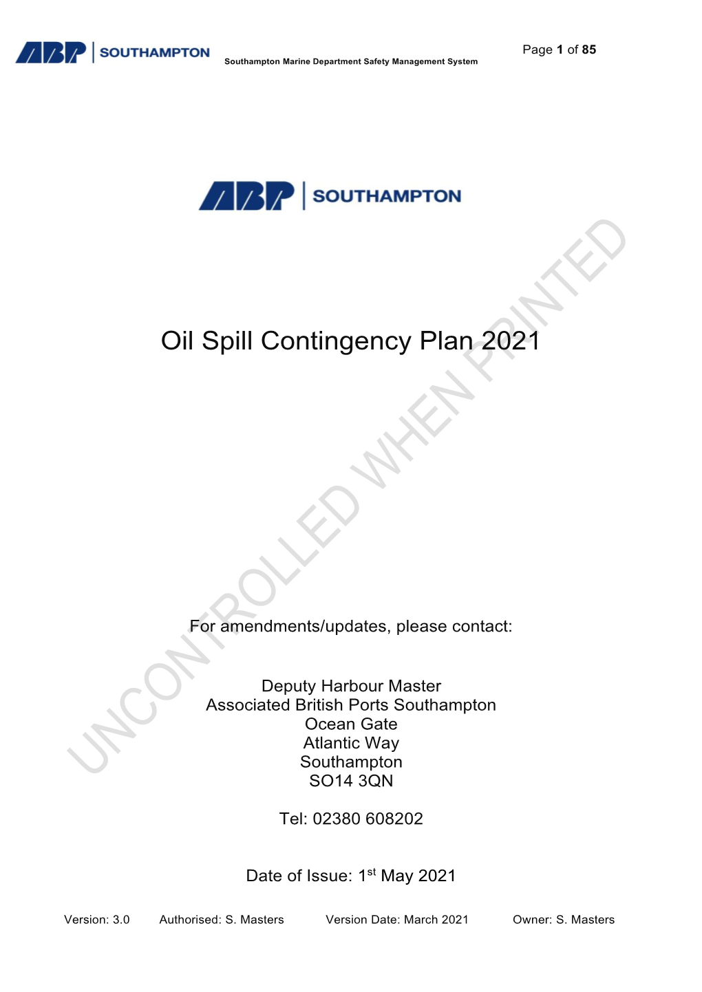 Oil Spill Contingency Plan 2021