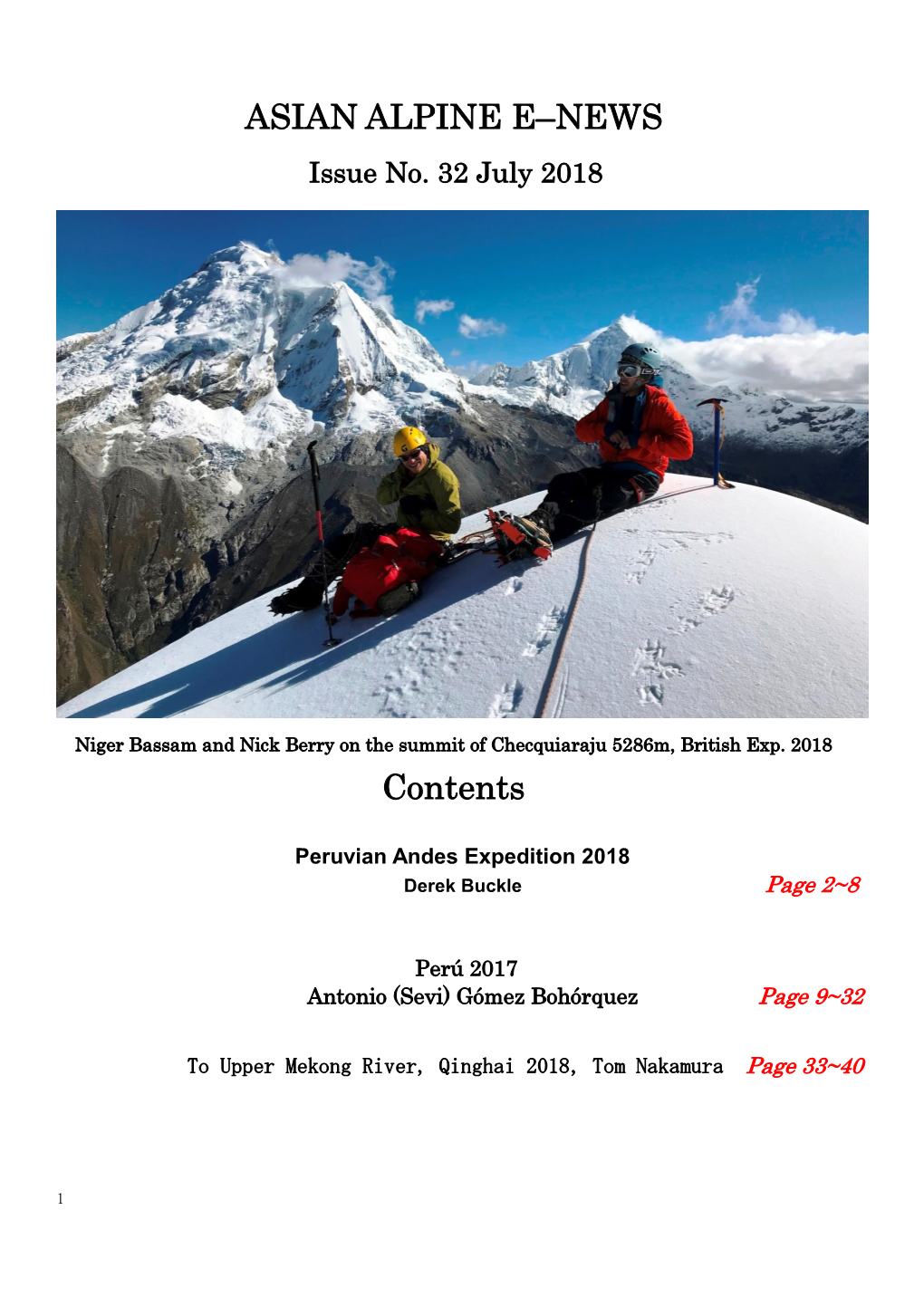 ASIAN ALPINE E–NEWS Contents