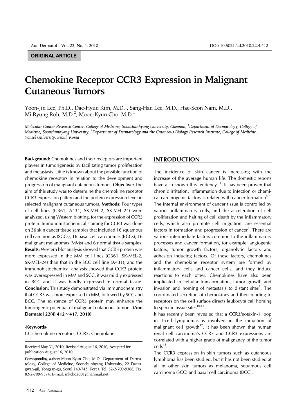 Chemokine Receptor CCR3 Expression in Malignant Cutaneous Tumors