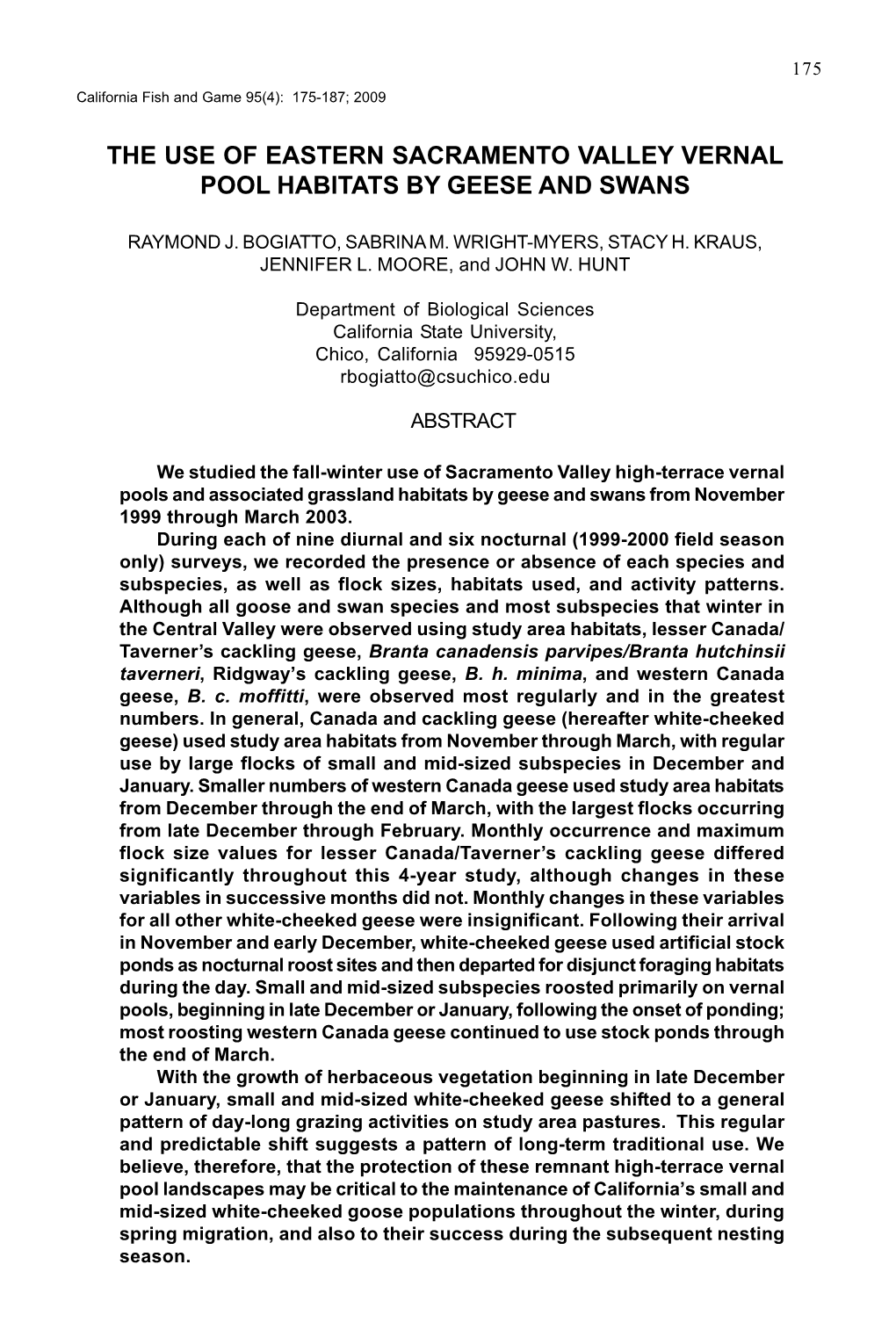 The Use of Eastern Sacramento Valley Vernal Pool Habitats by Geese and Swans